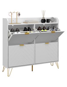 HOMCOM Narrow Shoe Storage Cabinet, Slim Shoe Cupboard with 4 Flip Drawers, Adjustable Shelf, Shoe Rack for 16 Pairs of Shoes 83