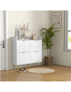 HOMCOM Narrow Shoe Storage Cabinet, Slim Shoe Cupboard with 4 Flip Drawers, Adjustable Shelf, Shoe Rack for 16 Pairs of Shoes 83 2