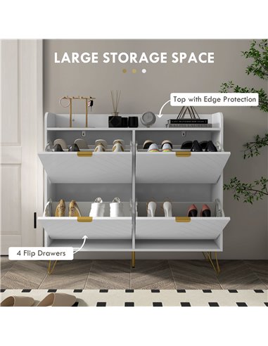 HOMCOM Narrow Shoe Storage Cabinet, Slim Shoe Cupboard with 4 Flip Drawers, Adjustable Shelf, Shoe Rack for 16 Pairs of Shoes 83