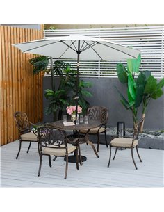 Outsunny 4-Seater Outdoor Dining Set with Cushions and Round Dining Table with Parasol Hole, Bronze 2