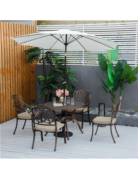 Outsunny 4 Seater Outdoor Dining Set Antique Cast Aluminium Garden Furniture Set with Cushions Round Dining Table with Parasol H - pic 10132 | FastDaddyshop