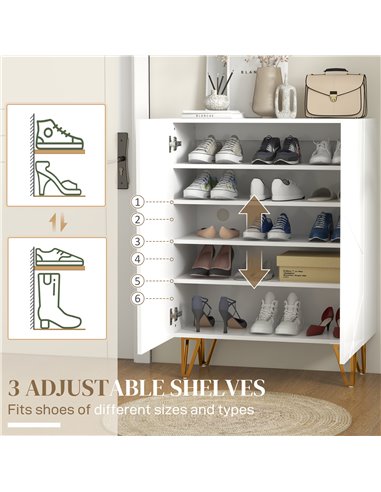 HOMCOM Narrow Shoe Storage Cabinet with Soft-Close Hinges and Adjustable Shelves for 15-20 Pairs of Shoes, White 837-469V80WT