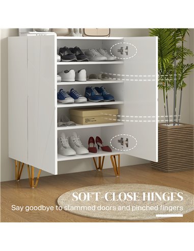 HOMCOM Narrow Shoe Storage Cabinet with Soft-Close Hinges and Adjustable Shelves for 15-20 Pairs of Shoes, White 837-469V80WT