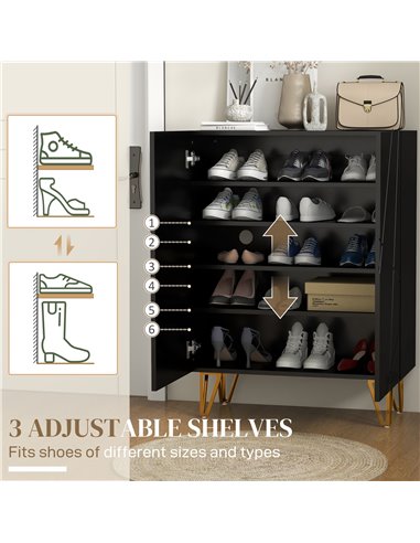 HOMCOM Narrow Shoe Storage Cabinet with Soft-Close Hinges and Adjustable Shelves for 15-20 Pairs of Shoes, Black 837-469V80BK