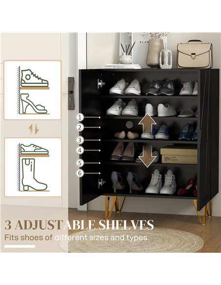 HOMCOM Narrow Shoe Storage Cabinet with Soft-Close Hinges and Adjustable Shelves for 15-20 Pairs of Shoes, Black 837-469V80BK - pic 101344 | FastDaddyshop