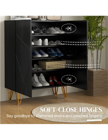 HOMCOM Narrow Shoe Storage Cabinet with Soft-Close Hinges and Adjustable Shelves for 15-20 Pairs of Shoes, Black 837-469V80BK