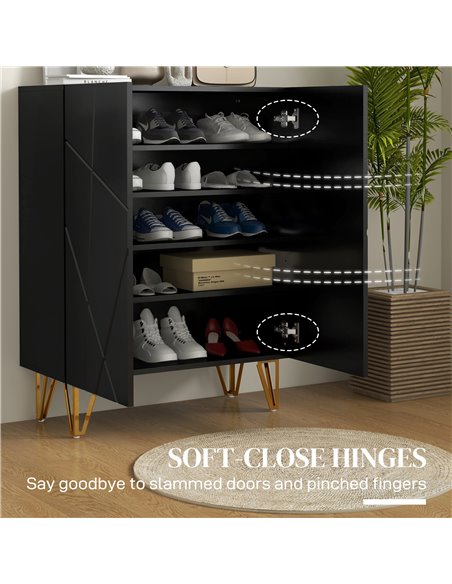 HOMCOM Narrow Shoe Storage Cabinet with Soft-Close Hinges and Adjustable Shelves for 15-20 Pairs of Shoes, Black 837-469V80BK - pic 101345 | FastDaddyshop