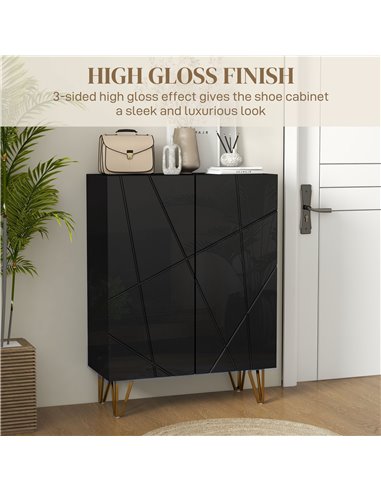 HOMCOM Narrow Shoe Storage Cabinet with Soft-Close Hinges and Adjustable Shelves for 15-20 Pairs of Shoes, Black 837-469V80BK