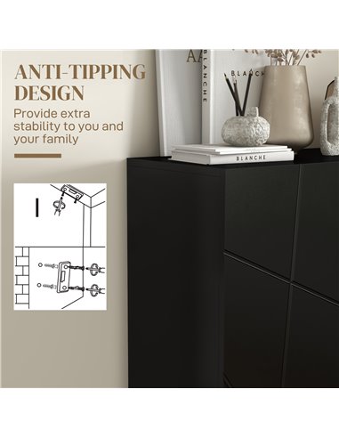 HOMCOM Narrow Shoe Storage Cabinet with Soft-Close Hinges and Adjustable Shelves for 15-20 Pairs of Shoes, Black 837-469V80BK