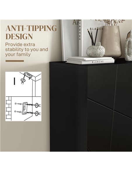 HOMCOM Narrow Shoe Storage Cabinet with Soft-Close Hinges and Adjustable Shelves for 15-20 Pairs of Shoes, Black 837-469V80BK - pic 101348 | FastDaddyshop