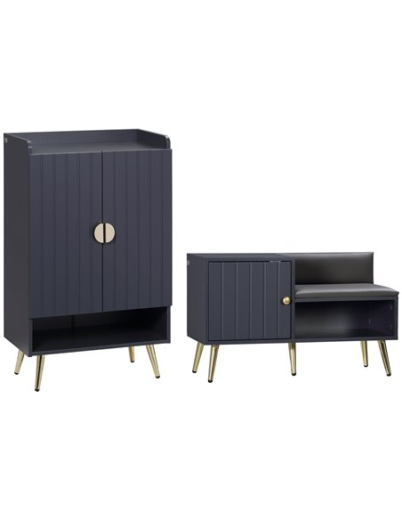 HOMCOM Entryway Furniture Set for 19 Pairs of Shoes, Hallway Shoe Cabinet with Adjustable Shelves, Shoe Storage Bench with Steel - pic 101350 | FastDaddyshop