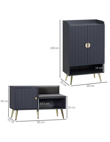 HOMCOM Entryway Furniture Set for 19 Pairs of Shoes, Hallway Shoe Cabinet with Adjustable Shelves, Shoe Storage Bench with Steel