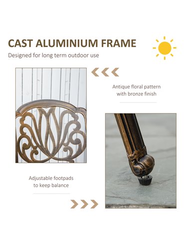 Outsunny 4 Seater Outdoor Dining Set Antique Cast Aluminium Garden Furniture Set with Cushions Round Dining Table with Parasol H