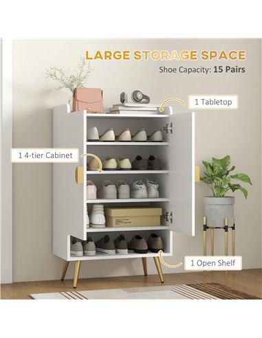 HOMCOM Modern Shoe Cabinet with 2 Doors, Open Shelf and Adjustable Shelves, Hallway Shoe Cupboard for 15 Pairs of Shoes, Entrywa