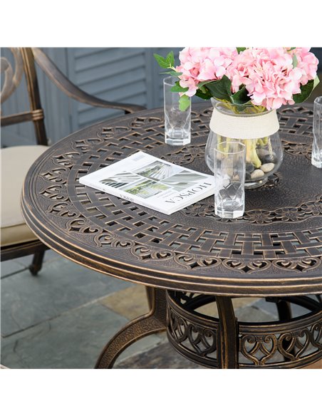 Outsunny 4 Seater Outdoor Dining Set Antique Cast Aluminium Garden Furniture Set with Cushions Round Dining Table with Parasol H - pic 10137 | FastDaddyshop