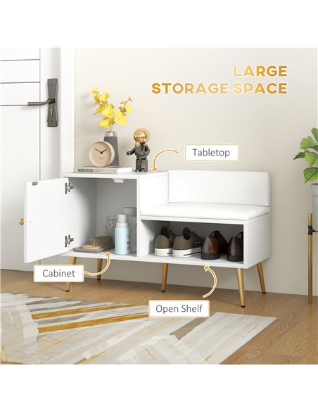 HOMCOM Shoe Storage Unit, with Padded Seat - White 837-297V71WT - pic 101389 | FastDaddyshop