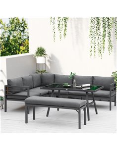 Outsunny 8-Seater L-shaped Garden Furniture Set with Conversation Sofa, Bench, Dining Table & Cushions, Grey 2