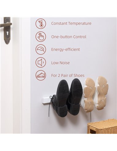 HOMCOM 2 Pairs Electric Shoe Dryer, Wall Mounted Shoe Warmers with Constant Temperature for Boots, Leather Shoes, Socks, White 8