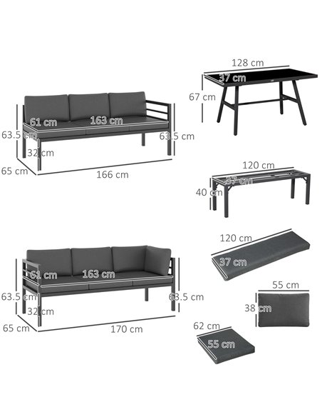 Outsunny 8-Seater L-shaped Garden Furniture Set with Conversation Sofa, Bench, Dining Table & Cushions, Grey - pic 10141 | FastDaddyshop