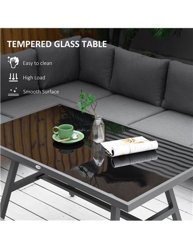 Outsunny 8-Seater L-shaped Garden Furniture Set with Conversation Sofa, Bench, Dining Table & Cushions, Grey