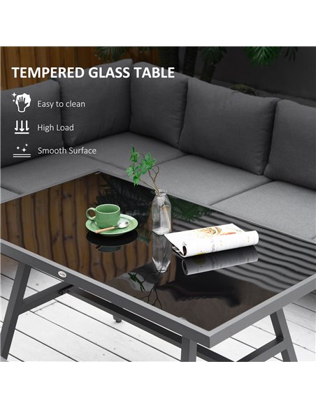 Outsunny 8-Seater L-shaped Garden Furniture Set with Conversation Sofa, Bench, Dining Table & Cushions, Grey - pic 10145 | FastDaddyshop
