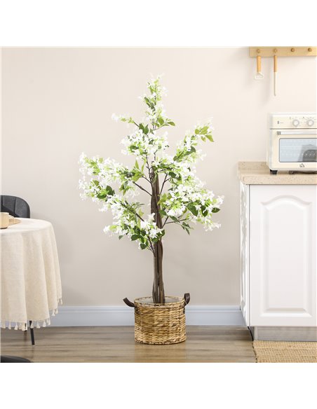 HOMCOM Artificial Plants Honeysuckle Flower in Pot Fake Plants with Curved Boots for Indoor Outdoor 15x15x150cm White 830-671V00 - pic 101477 | FastDaddyshop