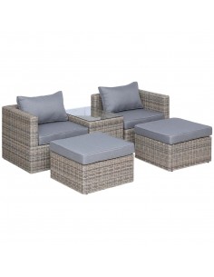 Outsunny 2-Seater Rattan Garden Furniture Set with Tall Glass-Top Table, Brown