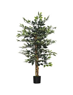 HOMCOM Artificial Ficus Tree in Pot, 130cm Tall Fake Plant with Lifelike Leaves and Natural Trunks, for Indoor Outdoor, Green 83