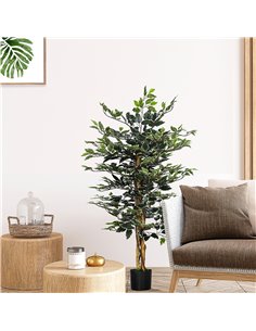 HOMCOM Artificial Ficus Tree in Pot, 130cm Tall Fake Plant with Lifelike Leaves and Natural Trunks, for Indoor Outdoor, Green 83 2