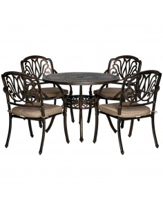 Outsunny 4-Seater Outdoor Dining Set with Cushions and Round Dining Table with Parasol Hole, Bronze