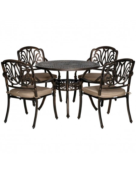 Outsunny 4-Seater Outdoor Dining Set with Cushions and Round Dining Table with Parasol Hole, Bronze - pic 10151 | FastDaddyshop