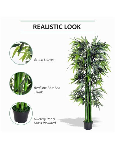 Outsunny 6ft Artificial Bamboo Tree Plant Greenary in A Pot for Home Office Planter 1.8M 844-196