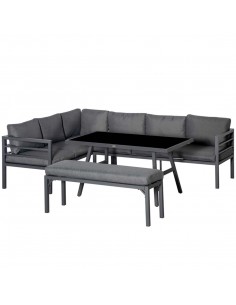 Outsunny 8-Seater L-shaped Garden Furniture Set with Conversation Sofa, Bench, Dining Table & Cushions, Grey