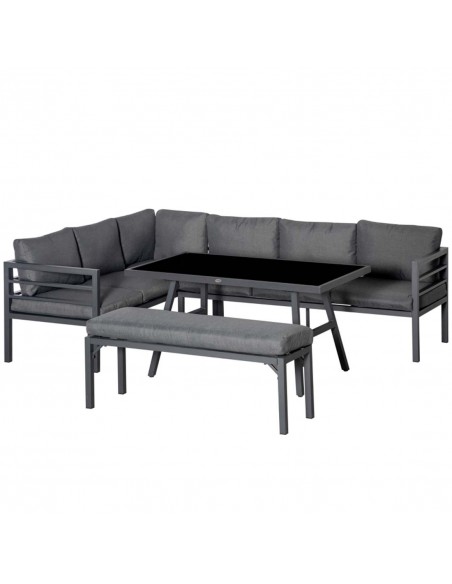 Outsunny 8-Seater L-shaped Garden Furniture Set with Conversation Sofa, Bench, Dining Table & Cushions, Grey - pic 10152 | FastDaddyshop