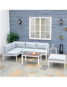 Outsunny 5-Piece L-shaped Garden Furniture Set, Corner Sofa Set with Coffee Table End Table Cushions, White Frame 2