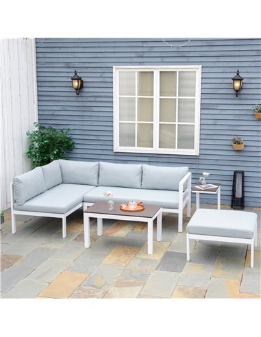Outsunny 5-Piece L-shaped Garden Furniture Set, Aluminium Conversation Set, Corner Sofa Set with Coffee Table End Table Cushions