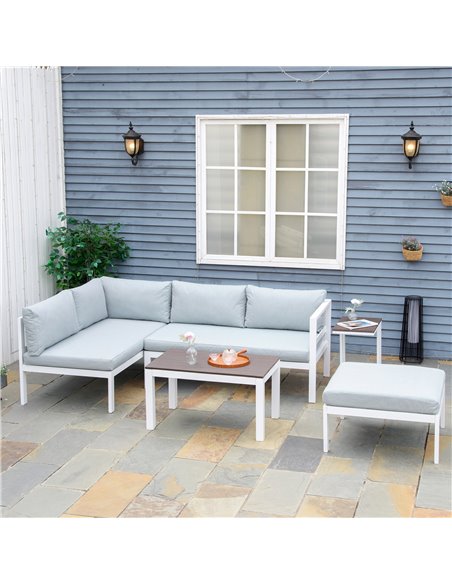 Outsunny 5-Piece L-shaped Garden Furniture Set, Aluminium Conversation Set, Corner Sofa Set with Coffee Table End Table Cushions - pic 10153 | FastDaddyshop