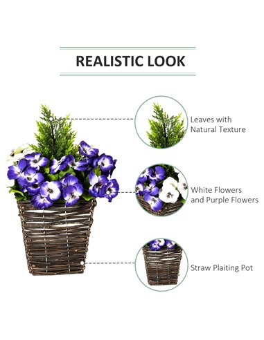 Outsunny 2 Pieces Artificial Phalaenopsis Decorative Plant with Straw Plaiting Pot, Fake Flower, 45cm, White Purple 844-345