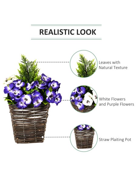 Outsunny 2 Pieces Artificial Phalaenopsis Decorative Plant with Straw Plaiting Pot, Fake Flower, 45cm, White Purple 844-345 - pic 101533 | FastDaddyshop