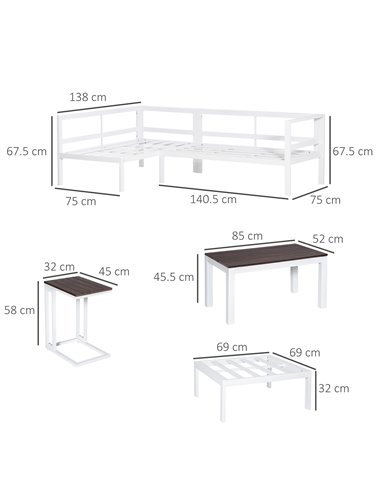 Outsunny 5-Piece L-shaped Garden Furniture Set, Aluminium Conversation Set, Corner Sofa Set with Coffee Table End Table Cushions