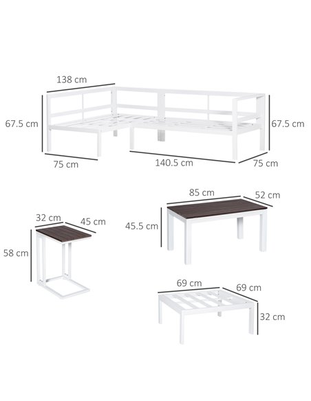 Outsunny 5-Piece L-shaped Garden Furniture Set, Aluminium Conversation Set, Corner Sofa Set with Coffee Table End Table Cushions - pic 10154 | FastDaddyshop