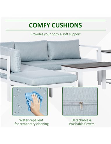 Outsunny 5-Piece L-shaped Garden Furniture Set, Aluminium Conversation Set, Corner Sofa Set with Coffee Table End Table Cushions