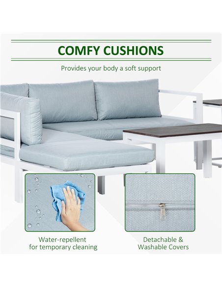 Outsunny 5-Piece L-shaped Garden Furniture Set, Aluminium Conversation Set, Corner Sofa Set with Coffee Table End Table Cushions - pic 10156 | FastDaddyshop