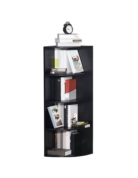 HOMCOM 4-Tier Corner Open Shelf Bookcase Freestanding Fan Bookshelf Plants Stand, 40x40x120cm, Black 836-090BK - pic 101566 | FastDaddyshop