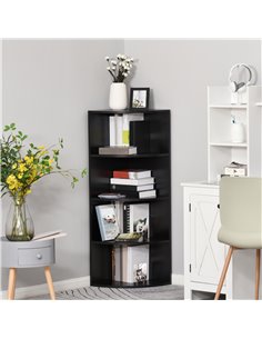 HOMCOM 4-Tier Corner Open Shelf Bookcase Freestanding Fan Bookshelf Plants Stand, 40x40x120cm, Black 836-090BK 2