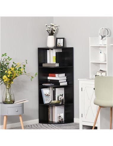 HOMCOM 4-Tier Corner Open Shelf Bookcase Freestanding Fan Bookshelf Plants Stand, 40x40x120cm, Black 836-090BK