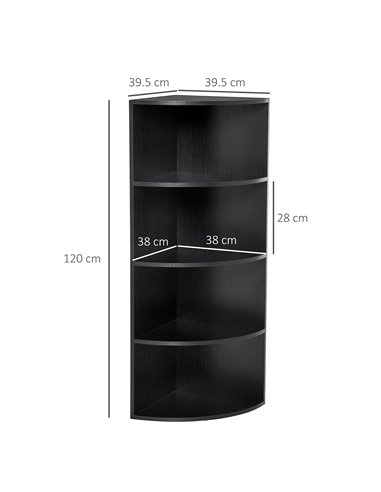 HOMCOM 4-Tier Corner Open Shelf Bookcase Freestanding Fan Bookshelf Plants Stand, 40x40x120cm, Black 836-090BK