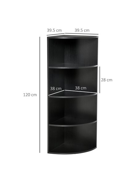 HOMCOM 4-Tier Corner Open Shelf Bookcase Freestanding Fan Bookshelf Plants Stand, 40x40x120cm, Black 836-090BK - pic 101568 | FastDaddyshop