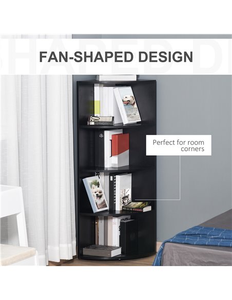 HOMCOM 4-Tier Corner Open Shelf Bookcase Freestanding Fan Bookshelf Plants Stand, 40x40x120cm, Black 836-090BK - pic 101569 | FastDaddyshop
