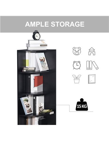 HOMCOM 4-Tier Corner Open Shelf Bookcase Freestanding Fan Bookshelf Plants Stand, 40x40x120cm, Black 836-090BK